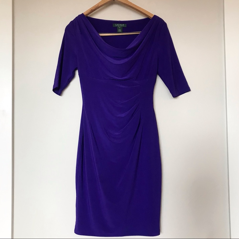 Ralph Lauren 💜 Dress Blue Purple Formal Office Attire Ruched